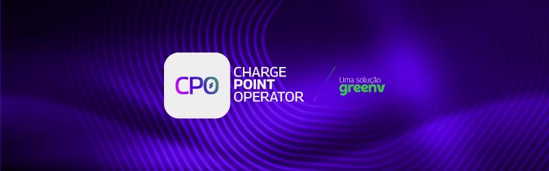 Logo do CPO com a descrição da sigla "Charge Point Operator" e os dizeres "Uma solução GreenV" ao lado direito.