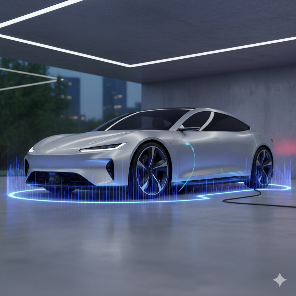 imagem ilustrativa de como seria o carregamento do carro elétrico por indução